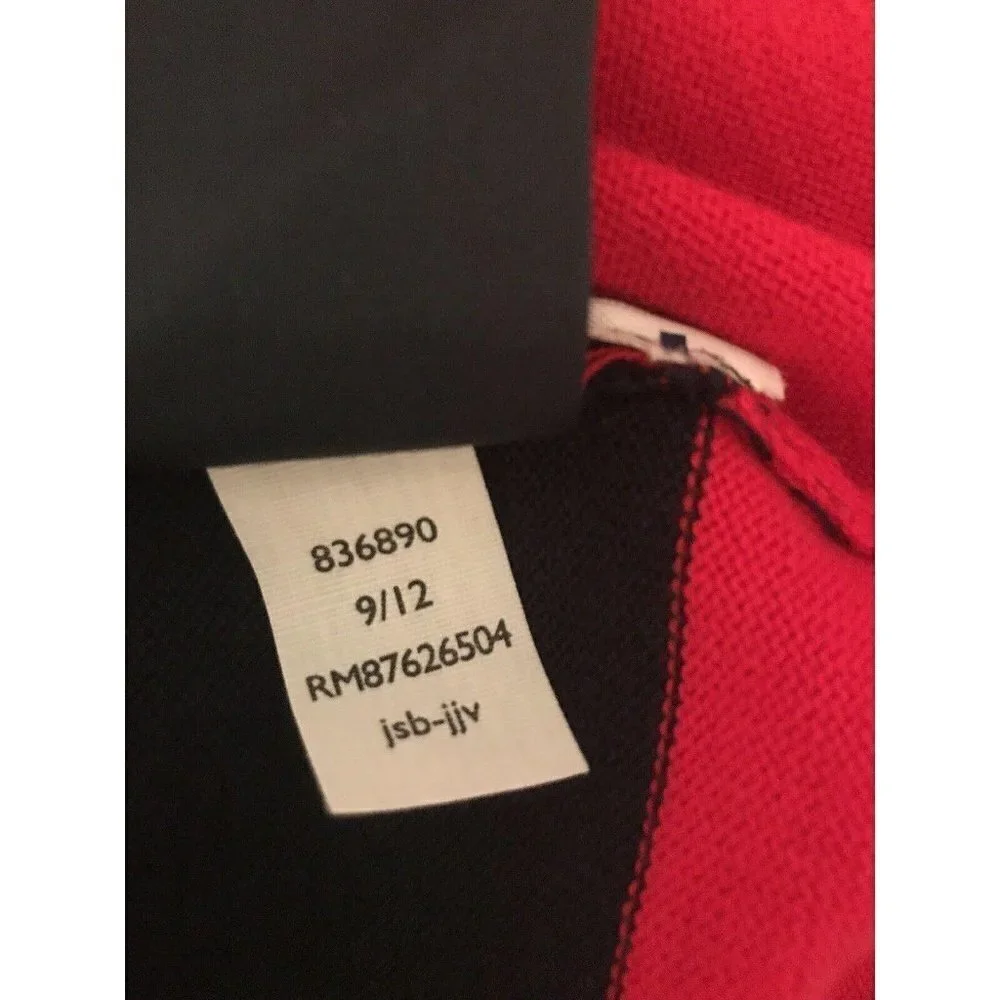 Tommy Hilfiger TH Red Blue Striped Fitted Pullover Sweater Medium Stretch Logo